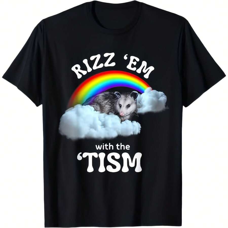 Funny Rizz Em With The Tism Meme Autistic Opossum T-Shirt - màu đen - Xem 1