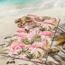 1pc Oversized Flamingo Printed Beach Towel, Extra Large Ultra Soft Quick Dry Beach Blanket - Skin-Friendly And Portable, Suitable For Fun Trips, Yoga, Picnics And Pool Parties