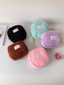 1 Plush Square Lightweight Flat Wallet, Sanitary Napkin Storage Makeup Bag, Cosmetics Storage Bag, Cosmetics Storage Bag Mini Bag Travel Accessories Makeup Brush Bag Cosmetics Container Makeup Bag Travel Essentials Women's Accessories Travel Supplies,For Holiday Beach, Bathroom Collection, Bedroom Collection, Large Capacity