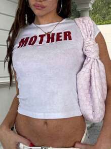 Women Y2K Baby Tees Tops Letter Graphics Short Sleeve Crewneck T Shirts Crop Tops Summer Slim Fit Shirt Going Out Tops Streetwear - trắng - Xem 3