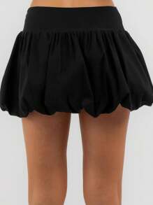 Women Girls Bubble Mini Skirt Low Waist Pleated Puffy Short Skirts A-Line Rufle Flared Mini Balloon Skirts - Black - View 4