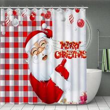 4pcs Christmas Grandpa Curtain Shower Curtain Decoration, Beautiful Housewarming Gift Modern Home Decoration, Waterproof Shower Curtain And Toilet Floor Mat Three Pieces Set With 12 Shower Curtain Hooks Home Bathroom Decor Fall Decor Bathroom Accessories Back To School