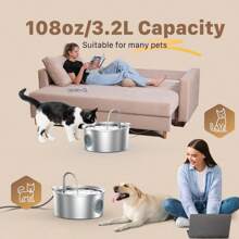 3.2升不锈钢猫咪饮水器，配备6个滤芯和3块海绵，自动静音，保持水质清洁 - 彩色 - 查看 6