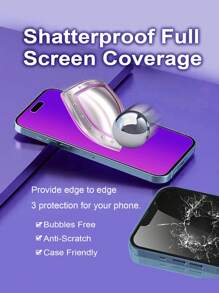 3 Packs Anti Blue Light Eye Protection Privacy Screen Protector Compatible With Iphone 15 Pro Max Plus Tempered Glass For 15 ProMax 6.7inch And IPhone 16 Pro Max Plus Private Saver Anti-Spy Anti-Blue Light Eye Protection Anti-Scratch Full Coverage