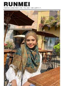 1 件时尚佩斯利印花保暖围巾，经典佩斯利头巾和适合 Abaya 的披肩头巾 - 墨綠色 - 查看 3