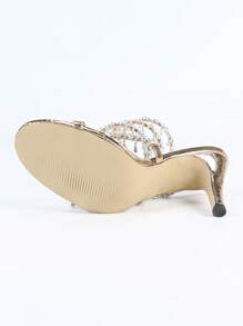 Women's Thin High Heel Sandals, Fashion Minimalist Strap With Rhinestone Snake Wrap Round Toe, Suitable For Summer & Autumn - Gold - View 9