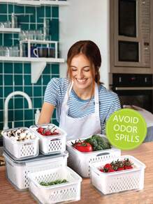 12pcs Premium Food Storage Containers - Leak-Proof, Reusable, Stackable, And Portable - Ideal For Meat, Fruits, Vegetables, Kitchen Organization, And Storage - Black and White - View 5