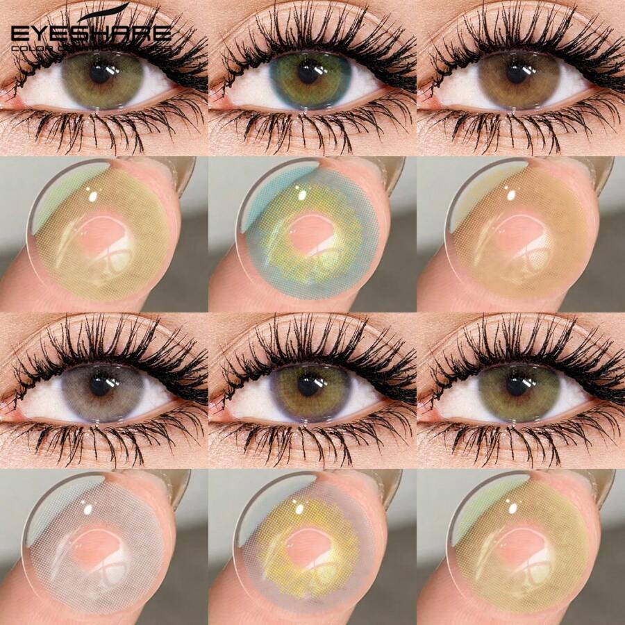 EYESHARE 1 对/2 件彩色隐形眼镜，自然棕色眼镜片，彩色化妆品绿色美瞳，年度使用灰色眼妆镜片，14.2 毫米万圣节服装角色扮演