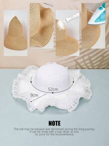 1 件女童蕾丝网眼提花荷叶边蝴蝶结装饰波浪帽檐遮阳帽，公主甜美风格编织太阳帽，适合夏季日常穿着、海滩度假、婚礼季节礼物 - 裙邊蕾絲波浪 - 查看 6