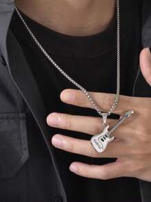 1 pièce Collier de guitare personnalisé, pendentif en acier de titane, chaîne de pull unisexe hip hop rock personnalisée, bijou en acier inoxydable - Multicolore - Voir 4