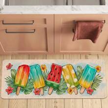 1/2pcs "Hello Summer" Kitchen Carpet Set, Fruit Popsicles Design Floor Mat, Soft Non Slip, For Kitchen, Living Room, Bedroom, Versatile Home Decor, For Indoor/Outdoor Use