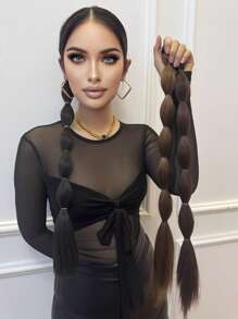 JENNIFER 18Inch Synthetic Long Straight Hair Natural Bubble Braid Plait Ponytail Wig With Rubber Band Natural Fashion - Natural Black - View 4