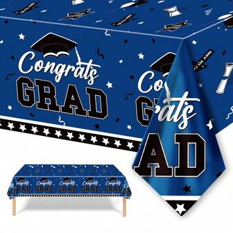 1 Pc, Graduation Theme Large Size Tablecloth, Party Supplies Set Graduation Decoration Congratulations To The Class Of 2025 Graduation, Blue/Green/Orange/Red/Purple Stars Disposable Table Cloth For Event Celebrations And Party Supplies