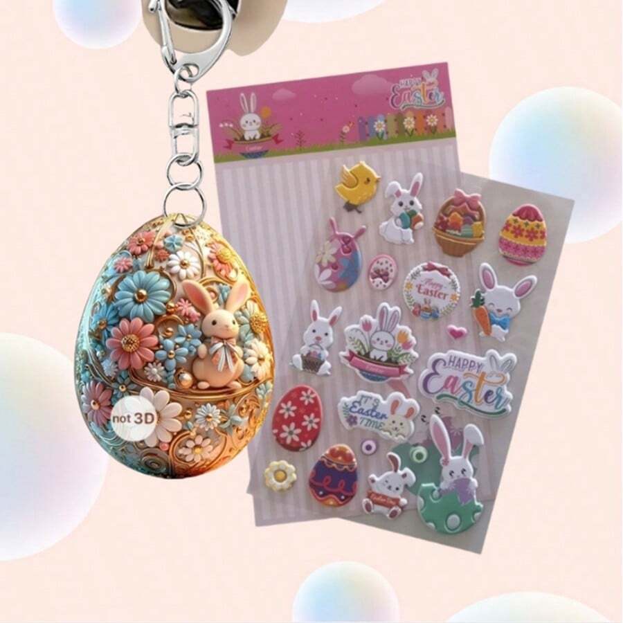 Easter Egg Bunny Car Interior Acrylic Pendant Ornament, Decoration Hanging Easter Egg, Rabbit Sticker Gift, Bubble Sticker