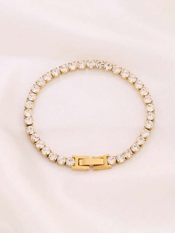 1pc 4mm Stainless Steel Tennis Chain Bracelet For Women Hip Hop Men's Crystal Zirconia Bracelets Jewelry