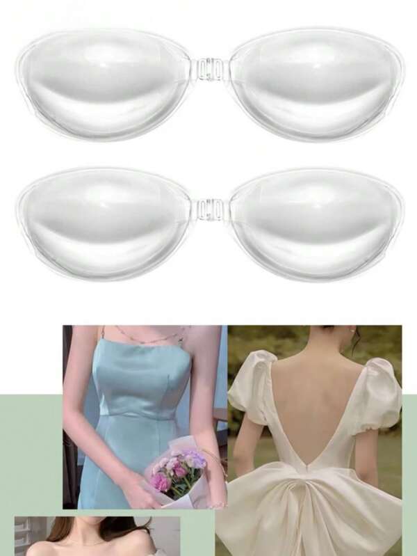 1 Set Thick Transparent Bust Enhancer Adhesive Bra Lift Inserts, Silicone Invisible Strapless Bra Pads For Plunging Neckline Dresses, Summer Use