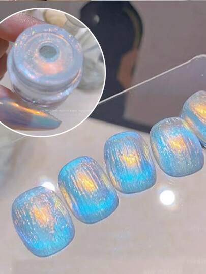 1罐0.3克美人鱼极光铬粉，0.3克独角兽全息指甲粉，月光镜面效果闪粉，UV凝胶指甲油