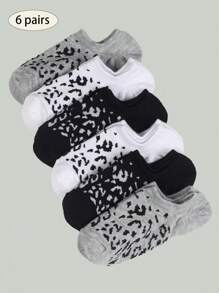 6/10/20 Pairs Assorted Multi Color Leopard Pattern Shallow Mouth Non-Slip Stay Up Fashion Women Boat Socks, All-Season