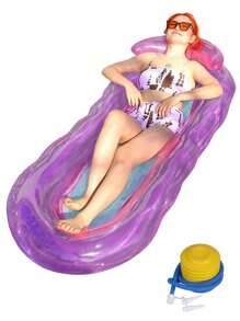 1 Set Inflatable Pool Floats, Sunbathing Water Backrest Lounger With Foot Pedal Inflatable Pump, Beach Sun Tanning Floating Raft, Fine Mesh Design To Ensure Entire Body Is Submerged In Water, PVC Wear Resistant Material, Floating Mattress Mat For Rivers And Lakes With Pillow, Water Hammock, Air Couch, Floating Chair Raft, Private Pool Lounger For Adults Ladies Men Summer Water Parties And Entertainment Vacations Resting, Beach Essentials, Beach Accessories - Multicolor - View 12