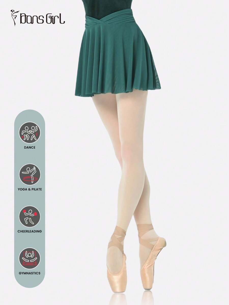 DonsGirl 1pc Women's Soft Elastic Mesh Fabric Flared Midi Tutu Skirt With Waist Cut-Out Design For Ballet Dance&Cheerleading Performance Costume - 墨綠色 - 查看 1