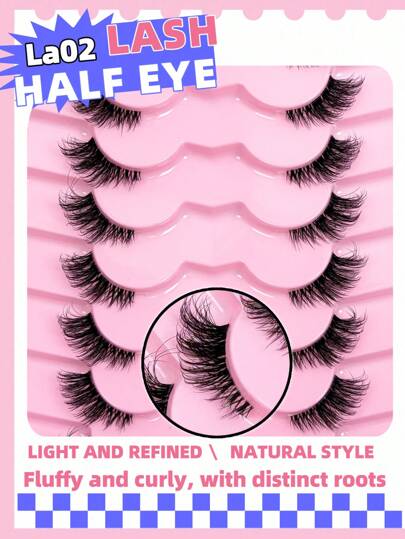 9 Pairs Half Lashes With Clear Band Natural Look Cat Eye Lashes Tail Elongated Eyelashes Fluffy Wispy Soft Faux Mink Lashes Natural Makeup,Suitable For Daily Makeup, Beauty Blogger Makeup Strip Lashes,Lashes,Eyelashes,Fake Lashes