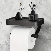 1-Piece Toilet Paper Holder With Telephone Stand - Toilet Paper Holder, Suitable For Bathroom - No Perforation And Thickened Design - Black - View 10