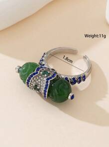 1 par de aretes de joyería de moda para mujer y 1 pieza de anillo de joyería de moda, material de cobre chapado en metal precioso, con piedra de ágata verde multicapa trenzada, patrón retro, adecuado para uso diario, fiestas, vacaciones, regalos, elegante y grácil