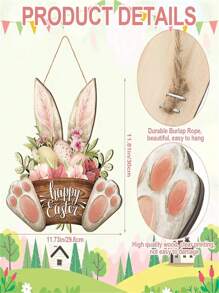 1pc Charming Easter Bunny Wooden Dream Catcher, 7"X7.87" - Unique Rabbit Ear And Paw Print Design, Colorful Flowers, "Happy Easter" Engraved - Suitable For Bedroom, Garden, Kitchen Decor, Rabbit Accessory Gifts Birthday Graduation