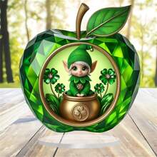 2D Flat Acrylic St Patricks Day Desktop Ornament Leprechaun Lucky Shamrock Spring Decorations For Irish Party Table Bookshelf Home Party
