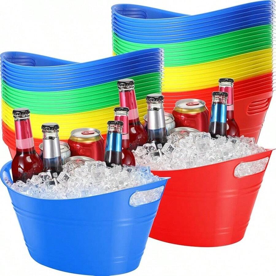 24 Pcs Oval Storage Tub With Handles 4.5L Plastic Ice Bucket, Wine, Beer, Champagne Drink Cooler For Parties, Beverage Storage Basket(Colorful) - Colorful - View 1