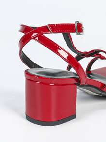 Women Summer Metallic Shiny Slip-On Sandals With Low/Med/High Block Heels - Red - View 5