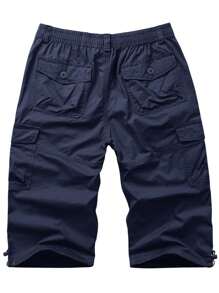 KEFITEVD Hombre Algodón Senderismo Capri Shorts Casual Street 3/4 Largo Verano Cargo Cropped Pants Ligero Debajo Rodilla Corto Pantalones Con 7 Bolsillos, Azul Marino