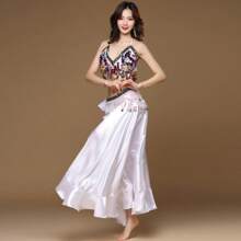 1 Set Belly Dancing Costume Includes Top & Skirt (Waist Chain Optional), Shell-Shaped Pendant Bra, Studded Copper Waist Chain, Ruffle Dance Skirt, Adult Dance Outfit, Annual Party Opener Dance Performance Costume, Nightclub Dance Wear, Dance Accessories. Adjustable Size Bra & Waist Chain, Skirt Length 95cm/37.4in - Dresses - View 5