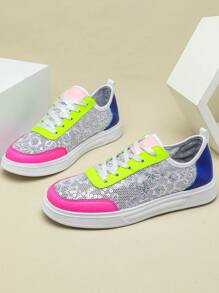 Zapatos cómodos y casuales para caminar de mujer, asimétricos, con malla de lentejuelas y piel, ligeros, transpirables, adecuados para actividades al aire libre, ir y venir y uso diario