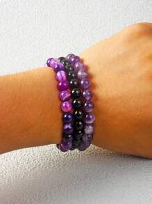 2pcs/Set Natural Stone Bracelet Amethysts Fluorite Green Aventurine Turquois 8mm Beads Bracelet Set