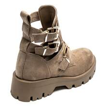 High-Top Ankle Boots With Multiple Buckles And Lug Sole - Khaki - View 8