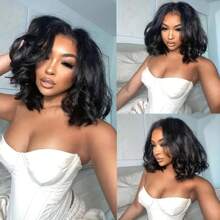 Wear Go Wigs Body Wave Hair Pre Cut 13*4 HD Lace Closure Short Bob Glueless Wig, 100% Real Human Hair Wigs Natural Hairline Remy Pre Plucked Bleached Knots With Baby Hair Black Color - Natural Black - 查看 6