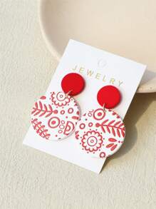 1 Pair Women Minimalist Floral Printed Resin Acrylic Round Elegant Cute Earrings