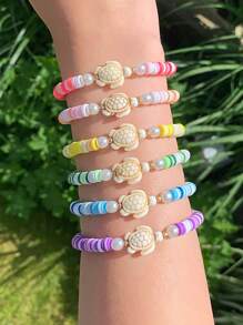 6pcs/Set Bohemian Style Colorful Polymer Clay Layered Sea Turtle Bracelet Set