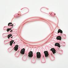 1 Pack Portable Clothesline With 12 Clothespins, Adjustable Elastic Travel Camping Clothesline, Windproof Travel Elastic Retractable Bungee Clothesline For Backyard, Resort Hotel, Balcony Clothes Drying