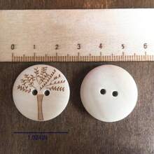 5pcs Natural Wooden Buttons, Solid Wood Color, Big Tree Design, Double Hole - White 5PCS - View 3