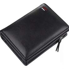 Portable Card Storage Wallet Soft PU Leather Small Zipper Pocket Wallet Black For Men - Black - View 4