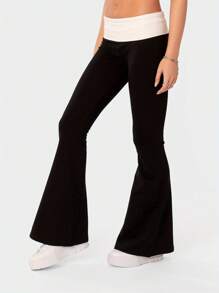 Coquette Cute Flare Bell Bottom Y2k Pants For Women Fold Over Leggings Slim Fit Yoga Pants Y2k Joggers Streetwear - 黑色 - 查看 5