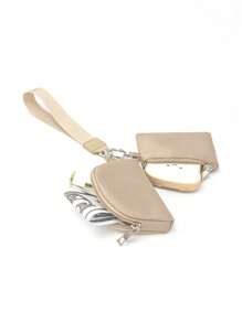 Mini Zipper Dual Pocket Portable Keychain Wallet, Women Mini Pocket Black Wallet, Wallet, Mini Wallet, Coin Purse, Travel Wallet, Wristlet - Khaki - View 6