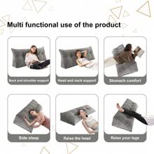 Coussin de Lecture pour lit et canapé, Coussin de Dossier Gris, Coussin Triangulaire, Coussin Lombaire pour Le lit, Gros Coussin de tête de lit, Avec Housse Lavable, 120cm / 140cm / 160cm / 180cm / 200cm