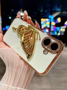 Luksusowy wzór platerowania, brokatowy motyl, stojak na telefon, etui kompatybilne z iPhone 12 13 14 15 16 Pro Max Plus, zderzak, ochraniacz