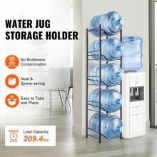 3-5 Tiers Water Jug Holder, 5 Gallon Water Bottle Holder, Single/Double Row Water Bottle Rack For 3-10 Bottles, Heavy Duty Water Jug Rack For Kitchen, Office, Living Room, Black/Silver/Silver Gray - Black 5 Barrels - 查看 2