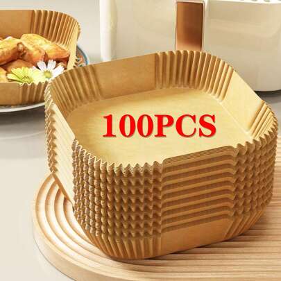 100 ชิ้น กระดาษรองอบลมร้อน, กระดาษไม่ติดสำหรับหม้ออบลมร้อน, อุปกรณ์จำเป็นในครัวสำหรับการปรุงอาหารอย่างสะอาด, กระดาษอบ, ถาดรองสำหรับเตาอบและไมโครเวฟ, อุปกรณ์เสริมในครัวที่ต้องมีสำหรับการเตรียมอาหารในช่วงฮาโลวีน ขอบคุณสgiving และคริสต์มาส, เคล็ดลับง่ายๆในการทำความสะอาด