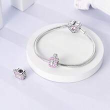 1 Pc Sliver Color Fine Pink Purple Enamel Zirconia Lady Rose Camellia Flower Perfume Bottle Nail Polish High Heel Shoes Dress Scissors Tape Measure Charms Fit Original Bracelet Necklace Pendant Beads For Diy Jewelry Making Women Girl Party Jewelry Gift For Friends