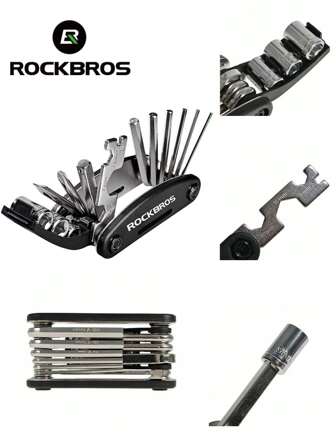 ROCKBROS 自行车维修组合工具多功能折叠套装黑色自行车多功能工具16合1折叠维修套装黑色